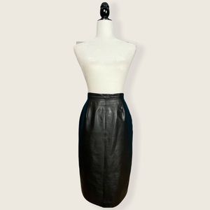 Vintage Cosa Nova Genuine Black Leather Midi Skirt
